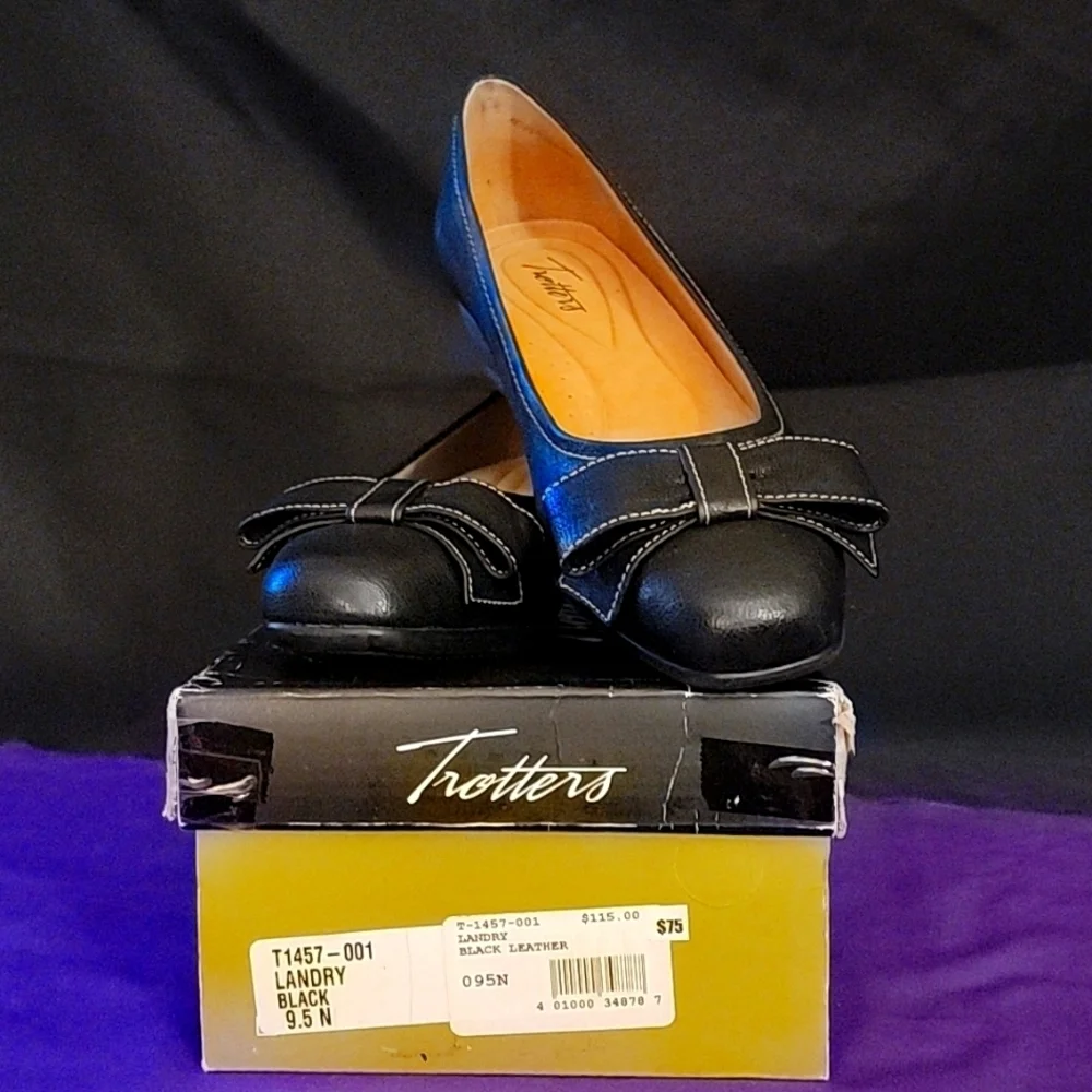 COPY - Trotters Black Leather Wedge